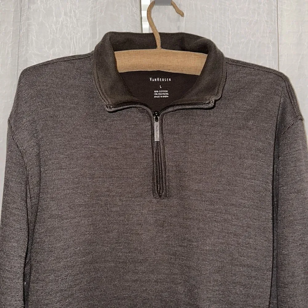 Van Heusen L Cotton Blend Brown Quarter Zip Knit  Mock Neck Sweater